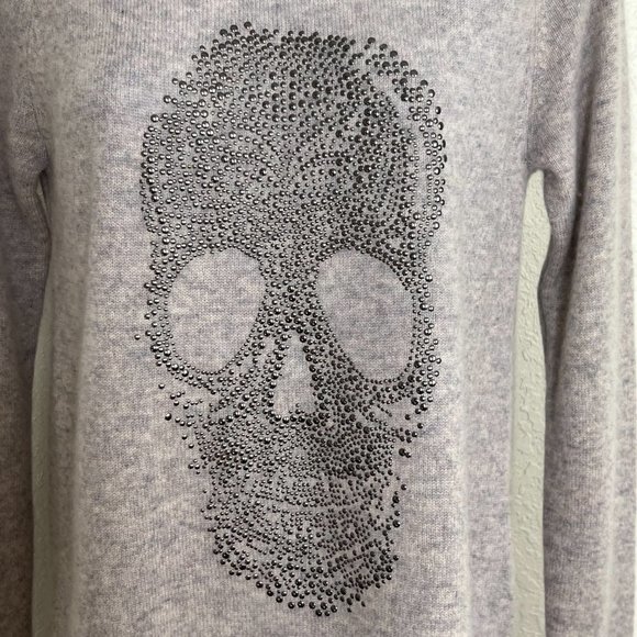 27 Miles Malibu 100% Cashmere Heathered Cream‎ Sweater Skull studs thumb holes S - Picture 2 of 14